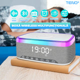 Ceas Digital 6in1 cu Incarcare Wireless 15W Boxa Bluetooth Lampa LED Radio FM - imagine principala