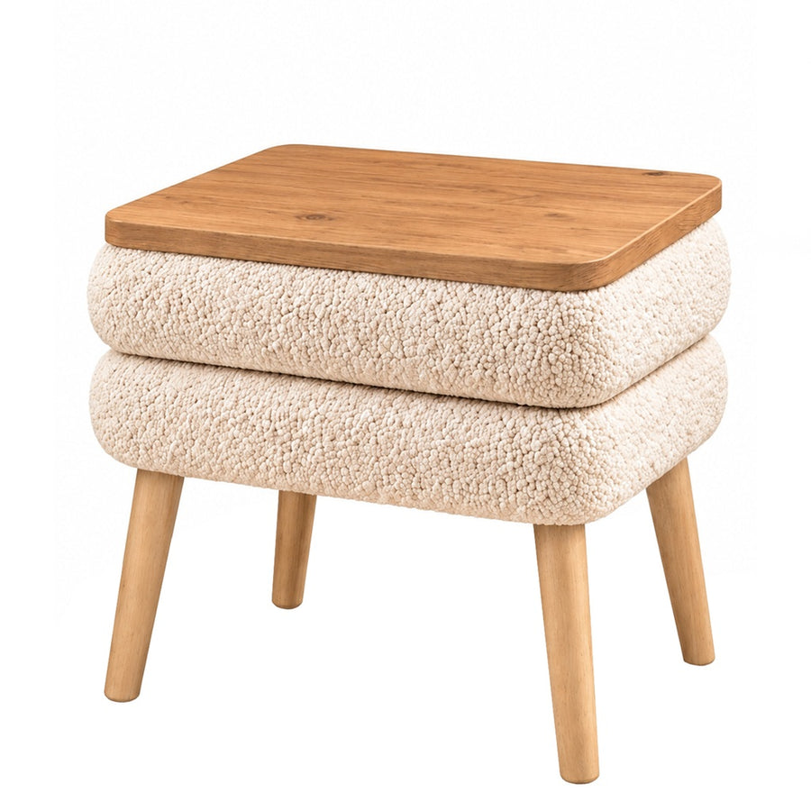 NOYA Noptiera Tapitata Crem 50x45x45cm Design Scandinav Picioare Conice - detaliu produs
