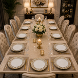 Set 6 Farfurii Ceramica Alba 27cm Diametru Decor Auriu Serviciu Masa Eleganta - detaliu produs