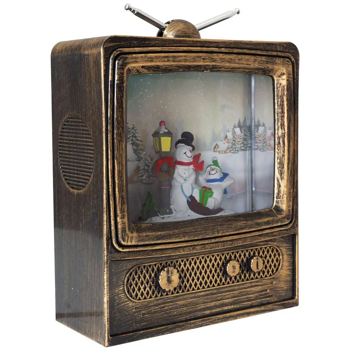 Glob de zapada TV retro cu lumini LED si muzica de Craciun