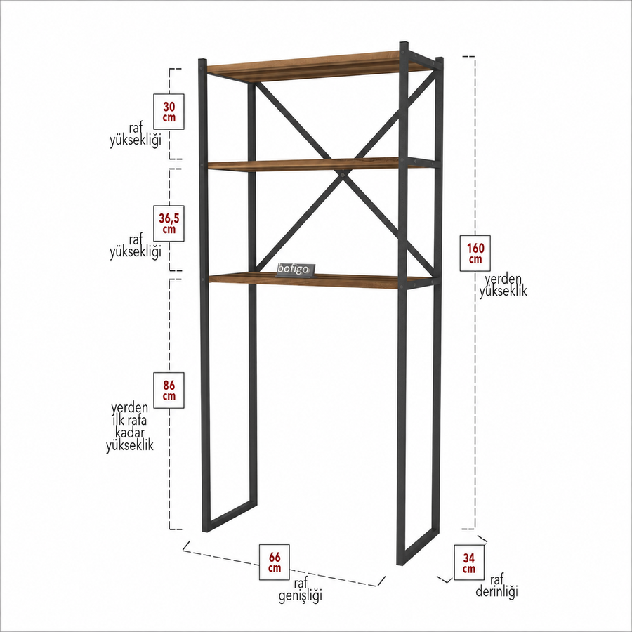 Raft metalic pentru baie, organizator peste masina de spalat, 3 rafturi, 66 x 34 x 160 cm