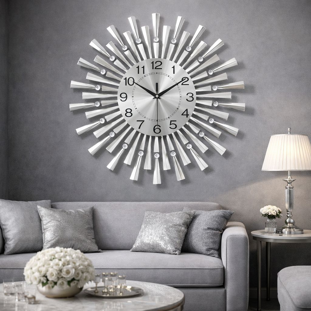 RESIGILAT - Ceas de perete modern, mare, pentru living, 60 cm, silentios, metalic, negru, cu mecanism quartz