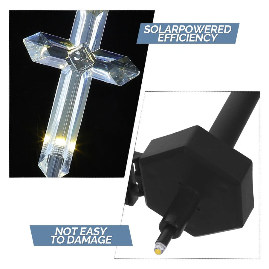 Set 4 Cruci Solare Decorative LED Alb Cald pentru Gradina si Cimitir Iluminare Automata - detaliu produs