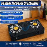 Aragaz Plita Camping 2 Arzatoare Sticla Neagra Securizata Fonta Alama Aprindere Quartz GPL - detaliu produs