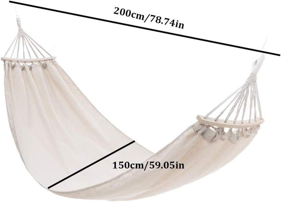 Hamac crem 200x150 cm pentru 1 persoana – cu carlige, franghii si sac de transport