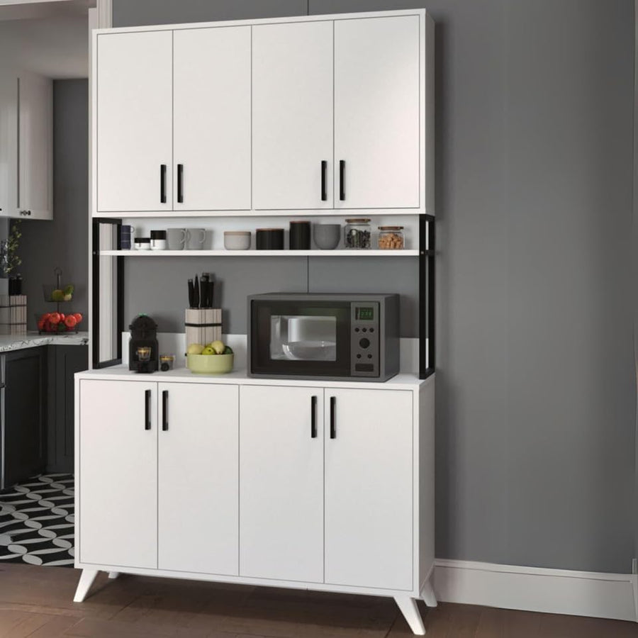 RESIGILAT - Dulap multifuncțional cu 8 uși, 120x40x202 cm, alb, cu structură metalică rezistentă