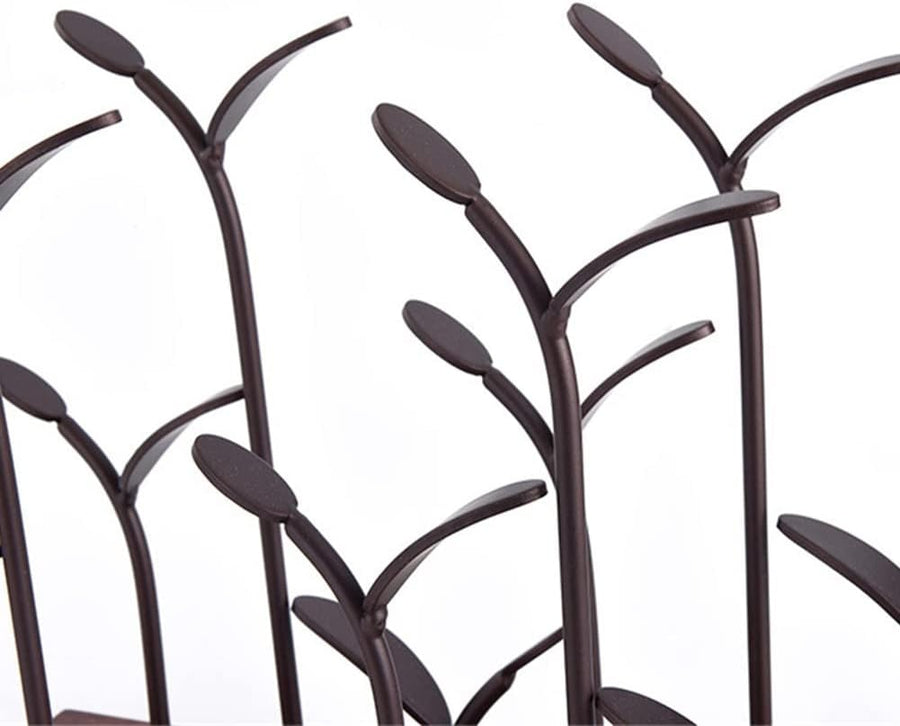 Suport pentru 6 sticle de vin, design modern, lemn natural si otel, 32.5 x 16 x 30 cm