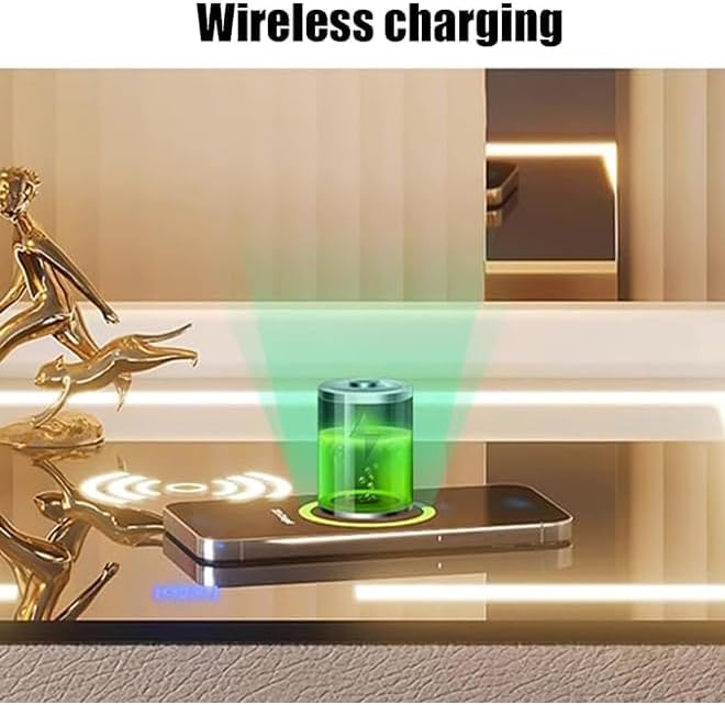 Noptiera inteligenta cu incarcare wireless, lumini LED reglabile, 3 sertare de depozitare, 50x40x56cm