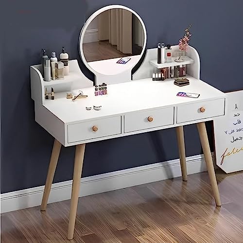 RESIGILAT - Masa de toaleta cu oglinda 100x120x40 cm design modern alba cu sertare si rafturi
