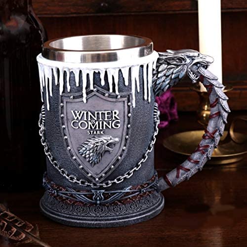Halba de bere medievala 600 ml  Winter is Coming, maner dragon, efect gheata, interior inox