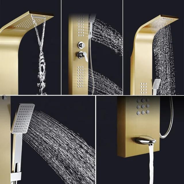 Panou dus hidromasaj inox auriu/argintiu 5 functii