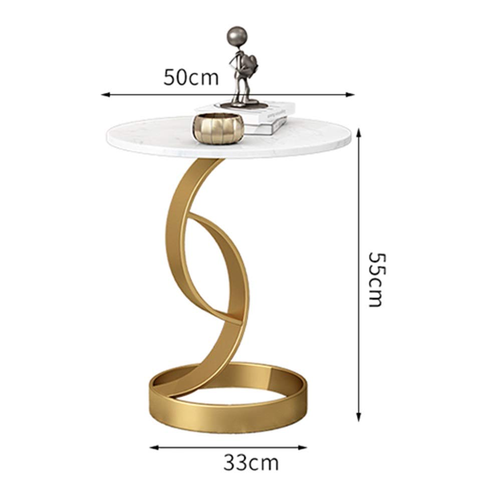 RESIGILAT - Masuta laterala moderna cu blat tip marmura si cadru metalic, design nordic slim, 50 x 33 x 55 cm