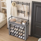 Suport multifunctional pentru incaltaminte cu cuier, negru, 171x80x30 cm, cu husa anti-praf - imagine principala