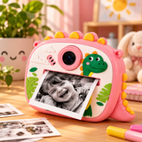 Aparat Foto Instant pentru Copii Model Dinozaur Roz cu Imprimare Foto - detaliu produs