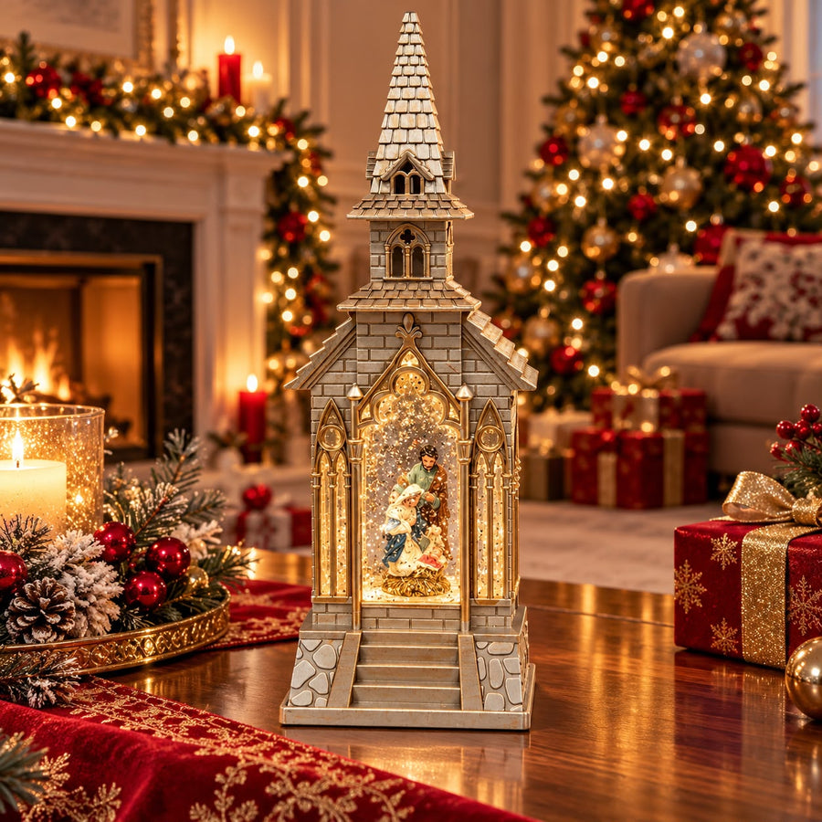 Decorațiune de Crăciun Premium cu Scenă Sfântă, Muzică Festivă și Sclipici în Mișcare – 33 × 12 cm - imagine principala