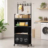 Raft Mobil pentru Baie cu Roti 186x36x57cm Compartimente Sortare Sac Textil Rufe - detaliu produs