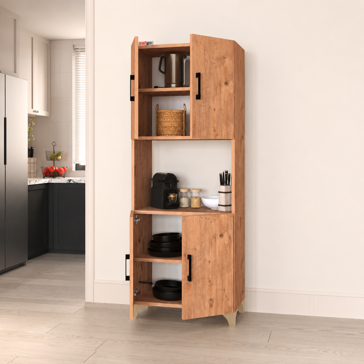 Dulap multifunctional pentru bucatarie, suport pentru cuptor cu microunde, 60 x 33,8 x 153,6 cm
