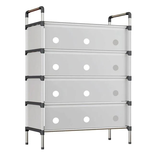 Raft pliabil pentru pantofi cu 4 Niveluri, design modern, stabil și multifuncțional – Alb, 66x29x110 cm