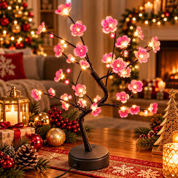 Pom Decorativ LED cu Flori, Ramuri Flexibile, Timer și Alimentare USB/Baterii – 44 cm - imagine principala