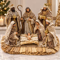 Statuetă Nașterea Domnului Premium din Rășină, Set cu 7 Figurine, 23 × 24 × 40 cm, Decor Crăciun Crem-Auriu