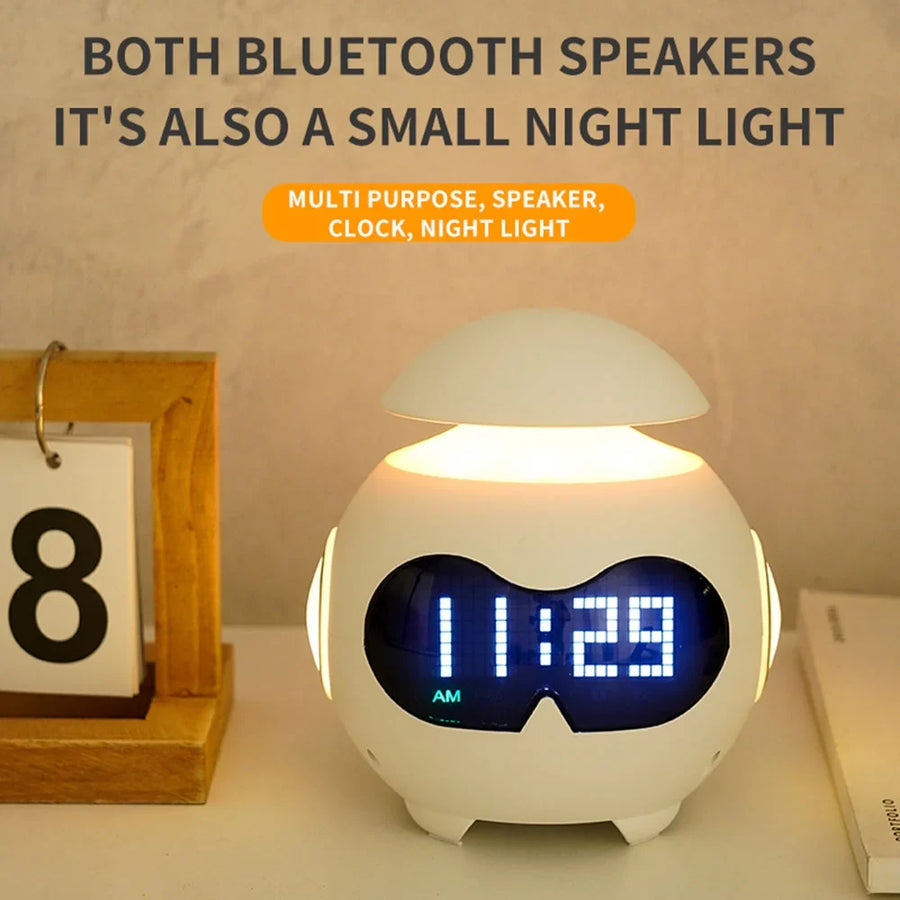 Ceas desteptator Emoji cu lumină si difuzor Bluetooth – Robot amuzant pentru trezire si decor modern