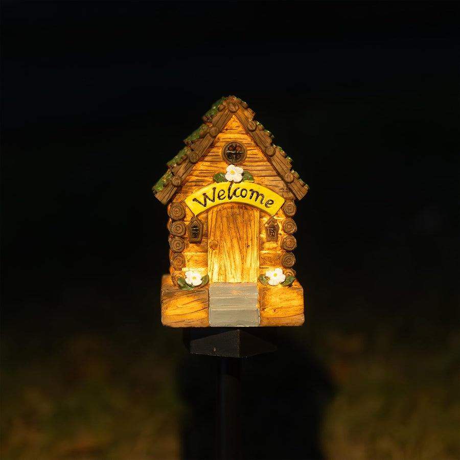 Lampa decorativa de gradina cu încarcare solara, model casuta din povesti