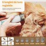 RESIGILAT - Masina de tuns animale 5 in 1 cu Aspirator integrat – Caini si Pisici, 6 dimensiuni de tuns, zgomot redus, Alb