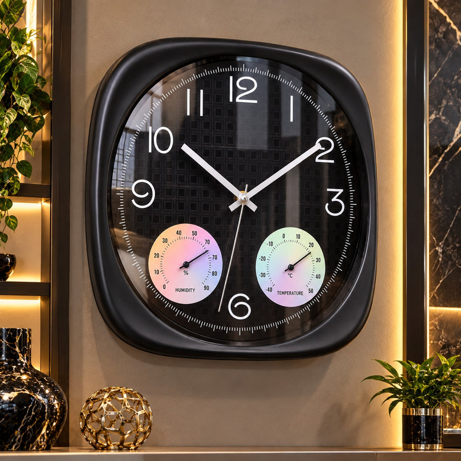 Ceas de Perete Premium cu Termometru și Higrometru, Mecanism Silențios – 30 × 30 cm - imagine principala