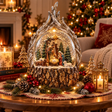 Decorațiune de Crăciun Premium cu Nașterea Domnului, Iluminare și Efect de Ninsoare în Mișcare – 18,5 × 11 × 25 cm - detaliu produs