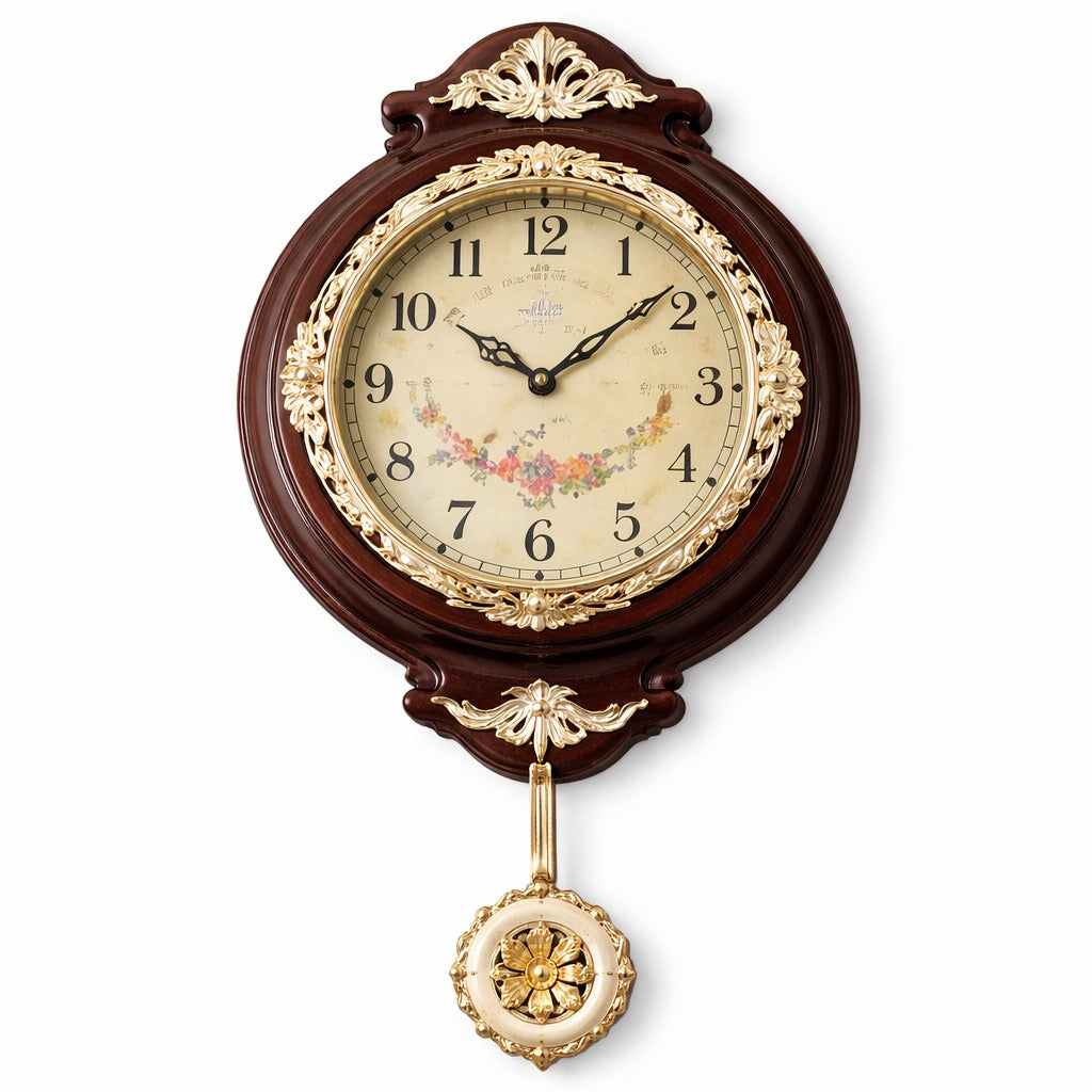 RESIGILAT - Ceas de perete clasic cu pendul 42x31 cm design elegant ALB/maro cu auriu vintage