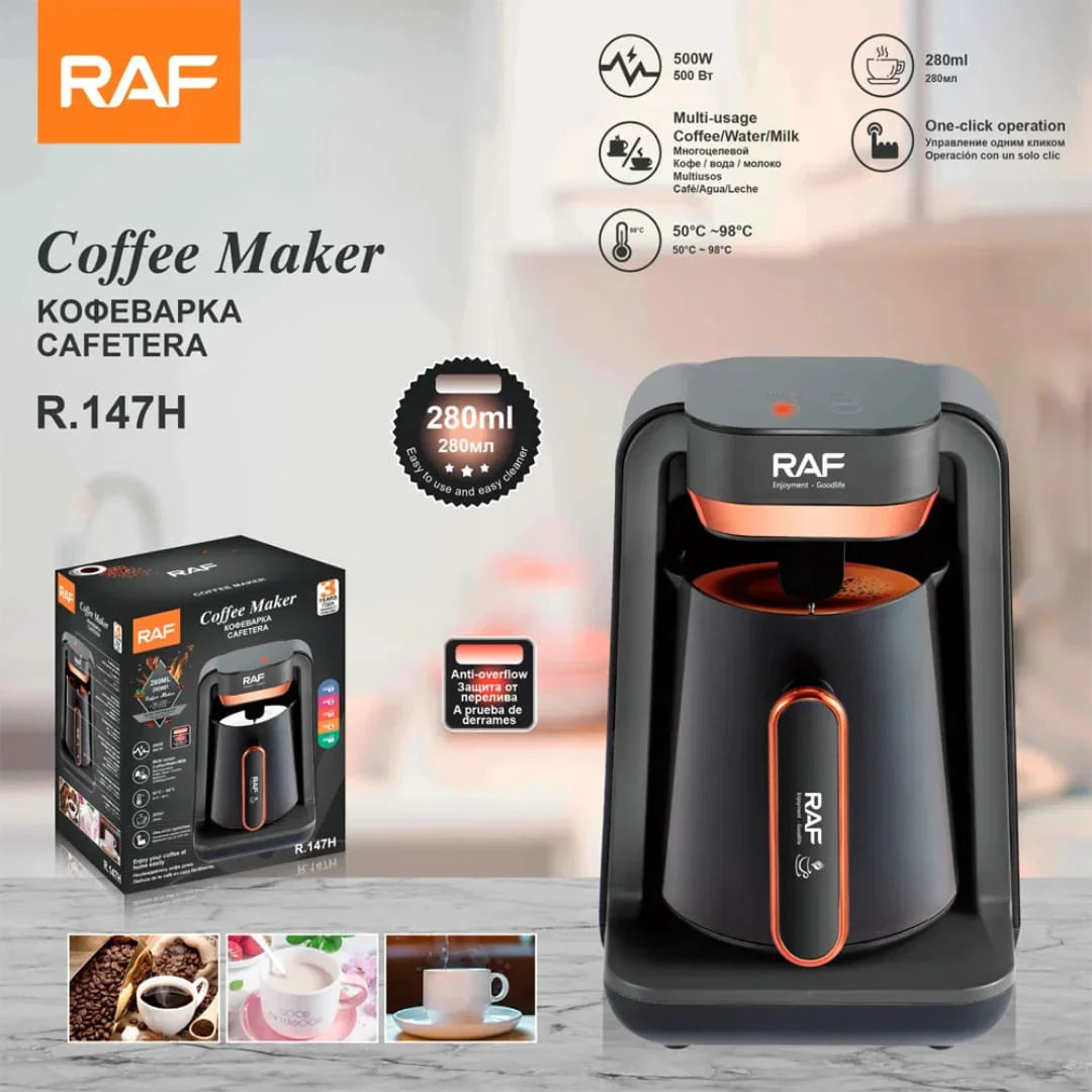 Mașină de cafea grecească RAF 147H, 600W cu Capacitate 300ml Negru