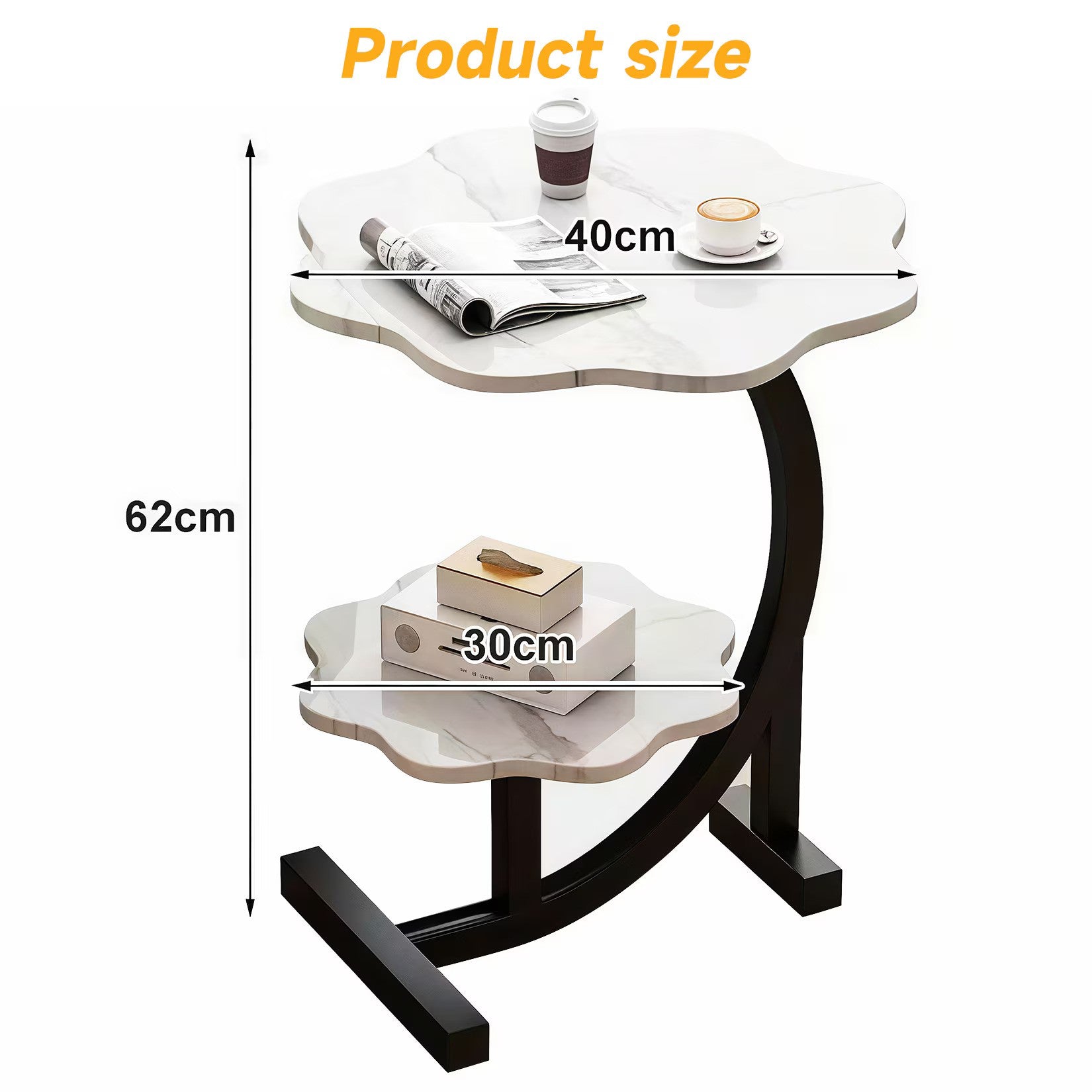 Masuta laterala multifunctionala cu 2 nivele cu cadru metalic negru 40x30x62 cm - detaliu produs