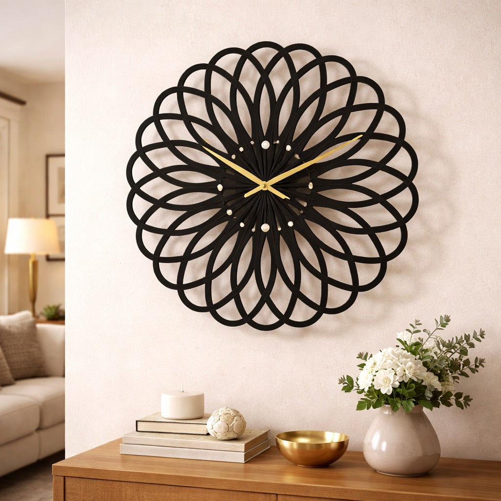 Ceas de perete  30 cm design geometric 3D modern silentios culoare neagra