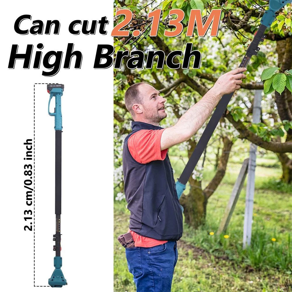 RESIGILAT - Set foarfeca gradina si mini drujba, 2 acumulatori 48V, cu brat 2.13m telescopic, unghi de taiere reglabil