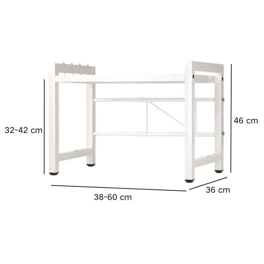 Raft metalic cuptor cu microunde, negru, etajera ajustabila, organizator bucatarie, 40-60 x 36.5 x 45 cm