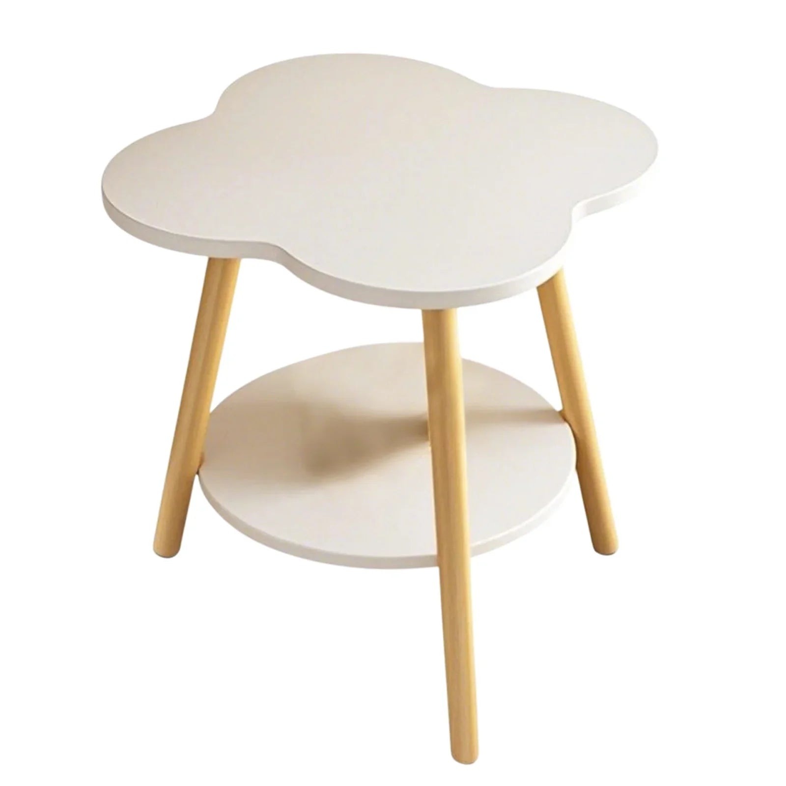 Masuta laterala multifunctionala, forma floare, cu raft depozitare, 50x40x40 cm, alba