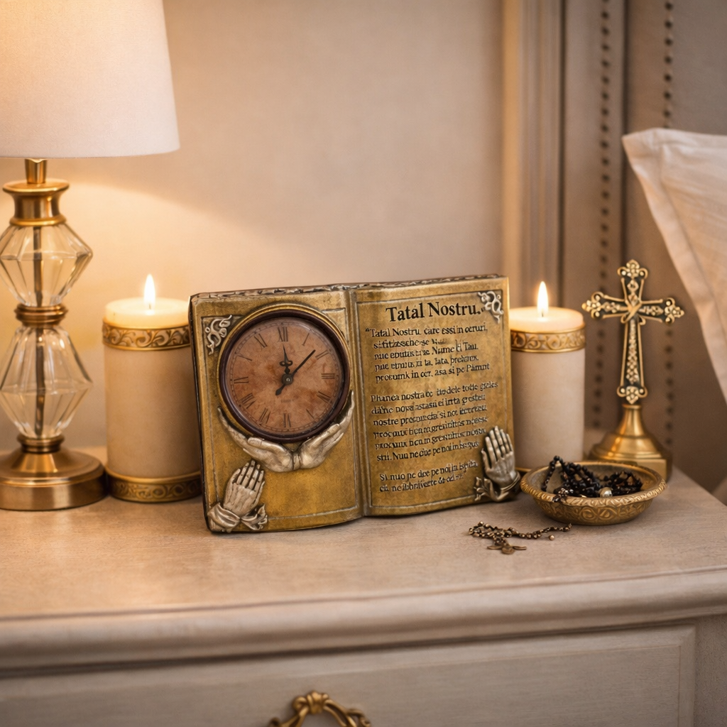 Ceas decorativ functional tip carte Tatal Nostru din rasina 23 x 4 x 14