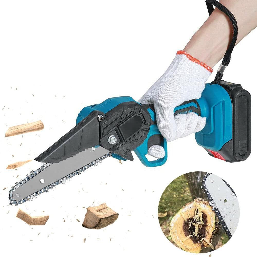 RESIGILAT - Mini fierastrau electric fara fir, cu lant 6 inch si 2 acumulatori 2000mah, 24V