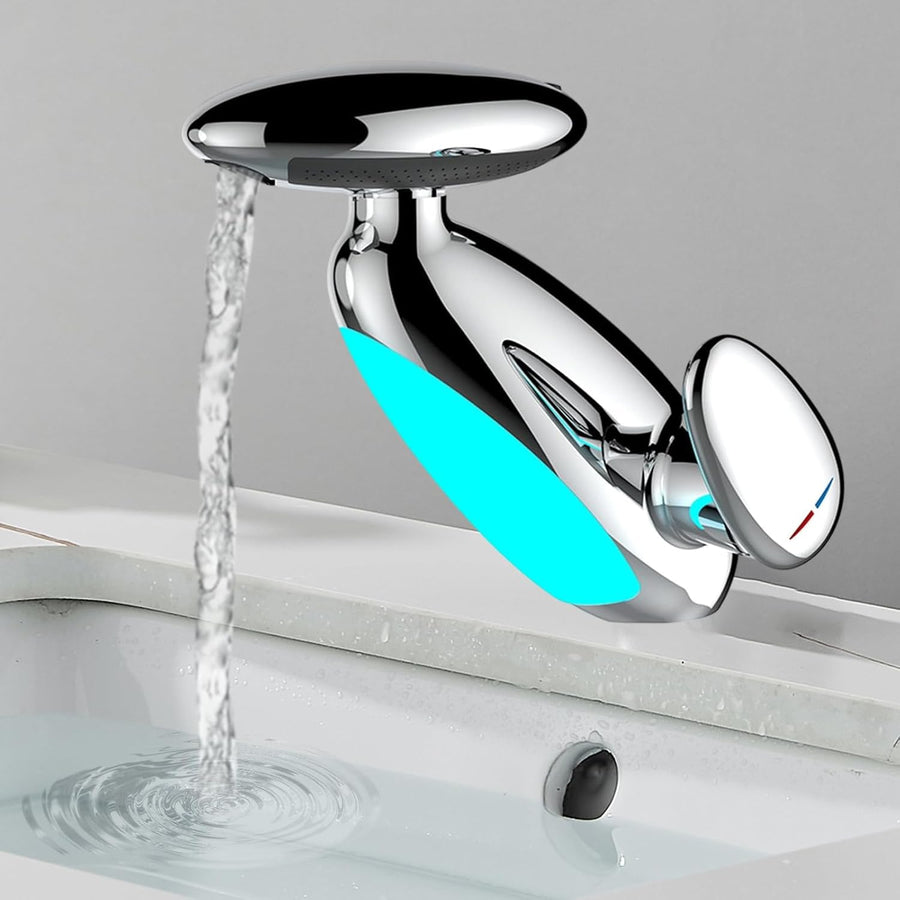 Baterie Chiuveta Baie Premium, 4 Tipuri de Jet, Cap Retractabil, Iluminare LED, Control Inteligent al Apei, Cartus Ceramic