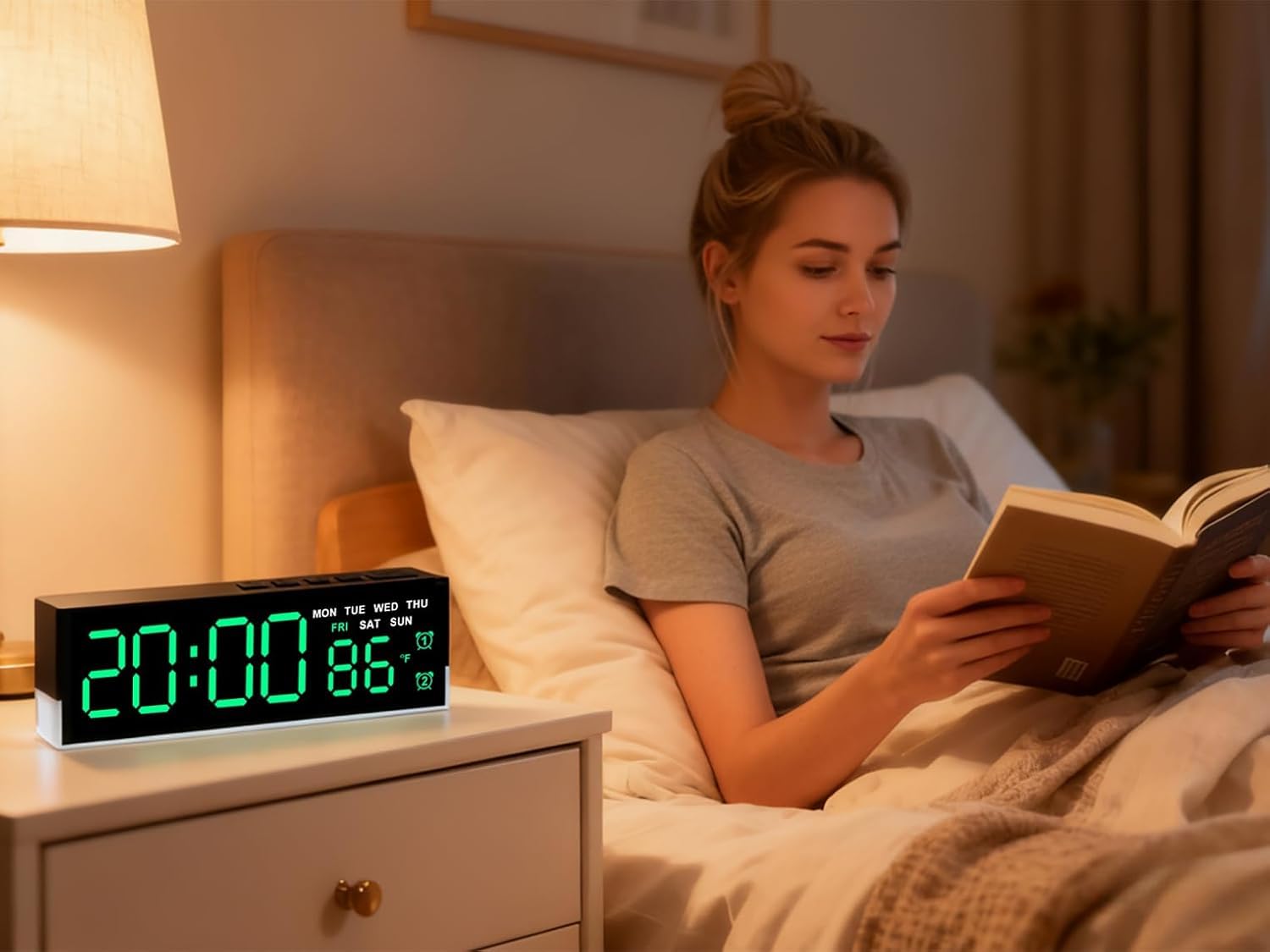 Ceas digital LED Full Screen Display cu alarma duala, temperatura, data si lumina ambientala – design ultra-slim