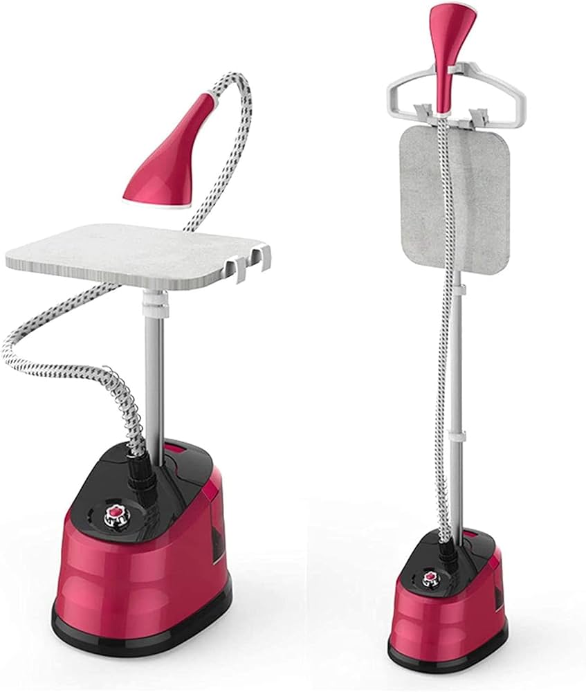RESIGILAT - Aparat de Calcat cu Abur Vertical HOFFMANS 2 in 1 , 2000W, Profesional, Portabil, cu Masa de Calcat - Rosu