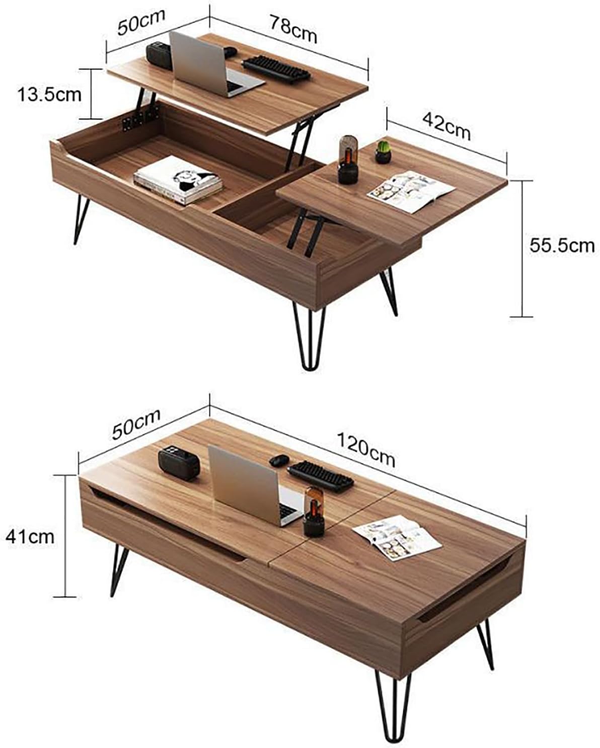RESIGILAT - Masa de cafea inteligenta cu blat rabatabil Lift & Lounge, 120x50x55 cm