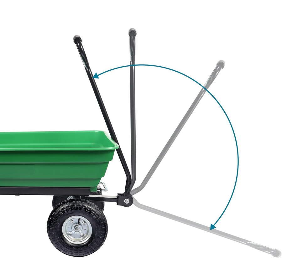 Carucior pentru gradina si curte, cuva basculanta, 125 L, roti cauciuc, verde