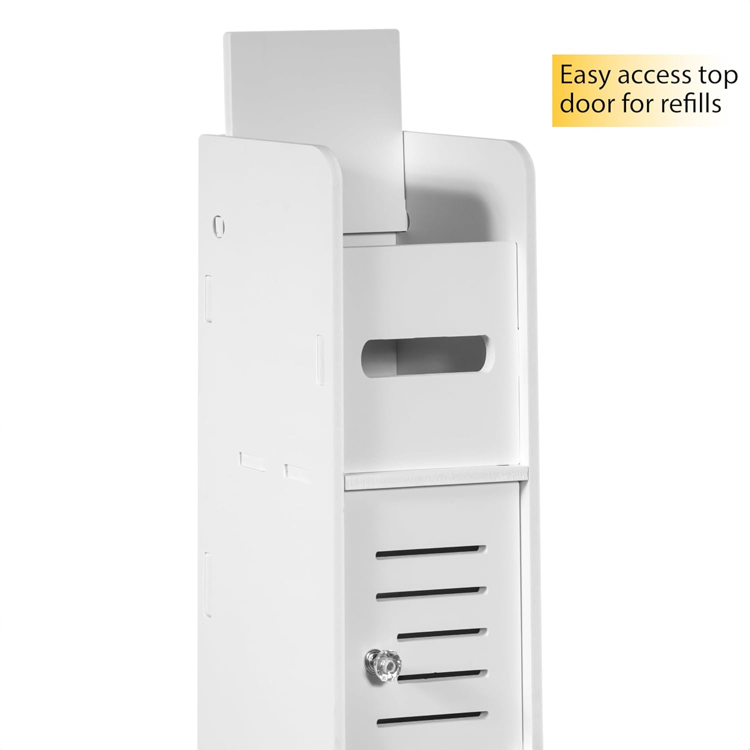 Dulap slim pentru baie cu suport hartie si 3 polite depozitare, alb, 80 cm x 17 cm x 15 cm