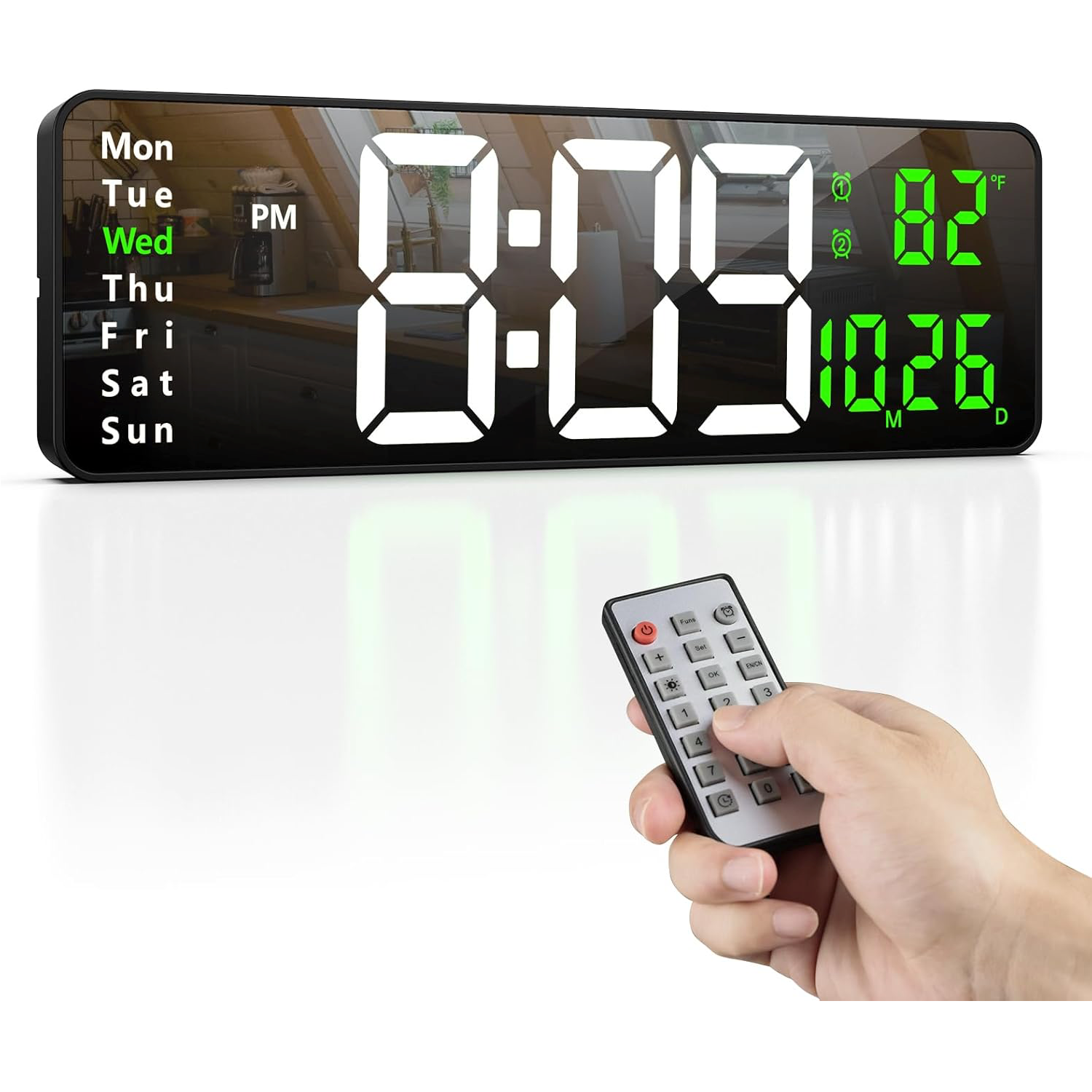 RESIGILAT - Ceas Digital de Perete cu Afișaj LED Mare 38.7cm – Dată, Temperatură, Alarmă, Ziua Săptămânii, FARA TELECOMANDA !!!!