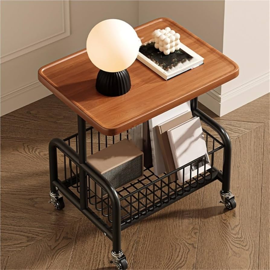 Masuta laterala tip coffee table, carucior mobil cu blat si rafturi metalic , 50x40x30 cm