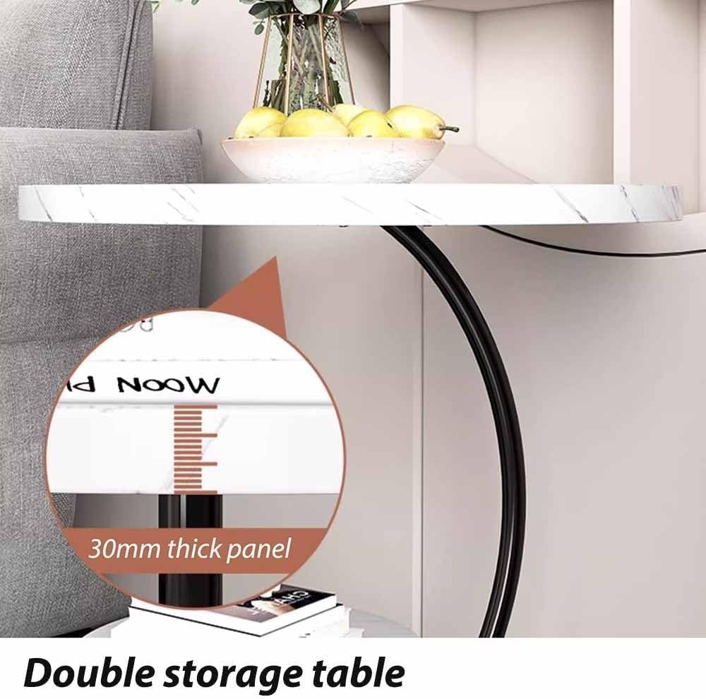 Masuta moderna cu blat tip marmura si raft inferior, cadru metalic auriu, design elegant 45 x 60 cm