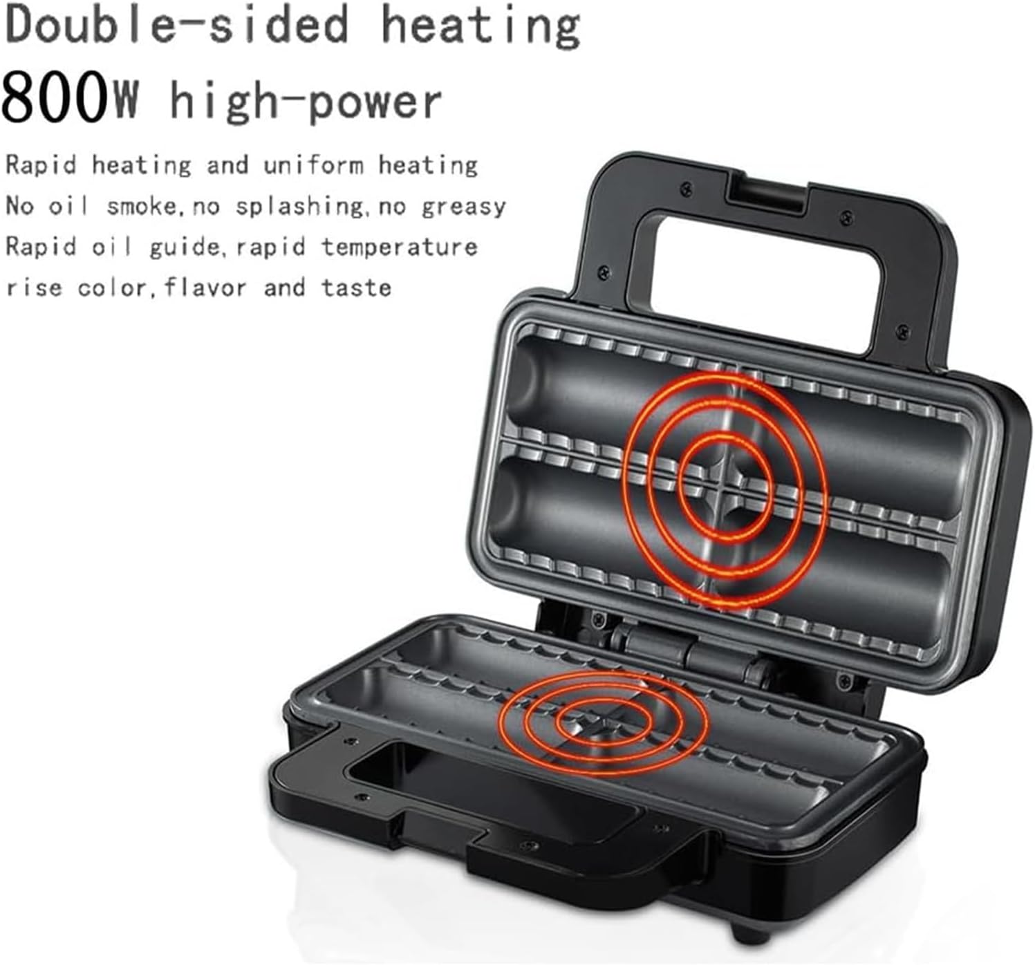 Aparat electric pentru 4 rulouri cu carnati sau placinte umplute in acelasi timp, RAF R529, 800 W, negru