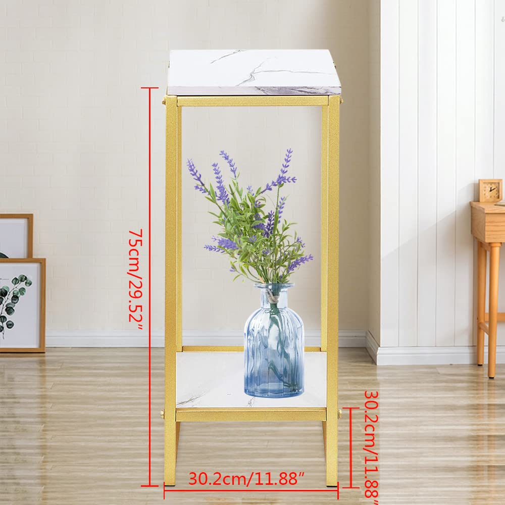 Masuta laterala moderna cu blat aspect marmura 75x30 cm cadru metalic auriu