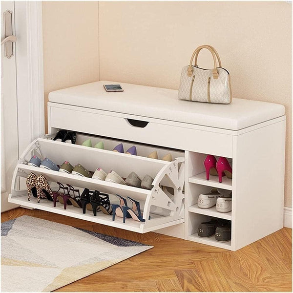 RESIGILAT - Dulap pentru pantofi tip bancheta, 100 x 34 x 51 cm, Alb/Maro